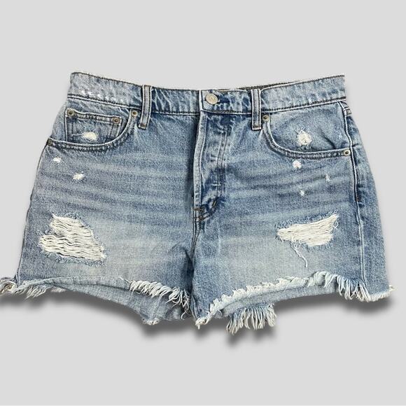 GAP DISTRESSED BUTTON FLY CUTOFF FESTIVAL SHORTS LIGHT BLUE - 27 - Picture 4 of 8